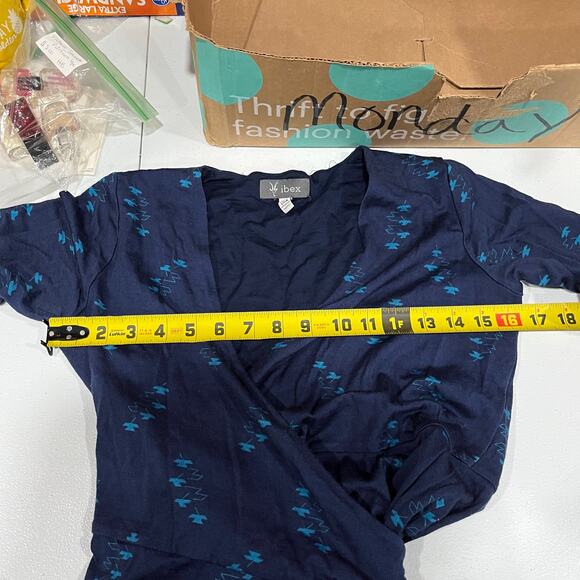 Ibex *FLAW Ferryn Dark Navy Merino Wool A-Line Wrap Dress Size S Women's V Neck - Picture 10 of 10